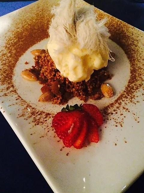 Meslala with fairy floss and strawberries